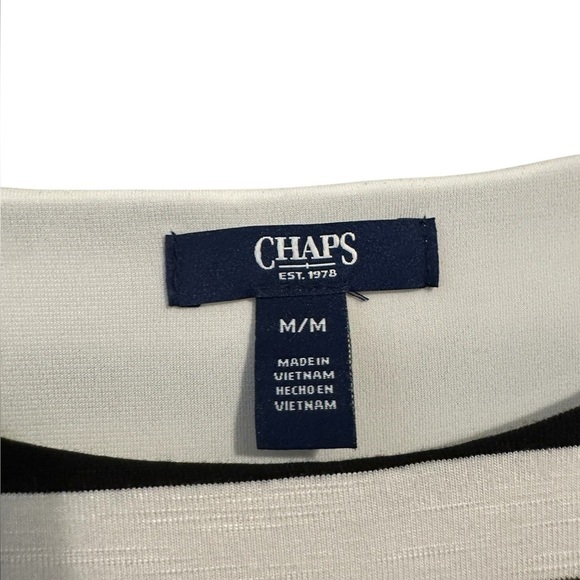 Chaps Women's Short Sleeves Crewneck Knit Black & White Striped Dress M Preppy - Picture 11 of 12